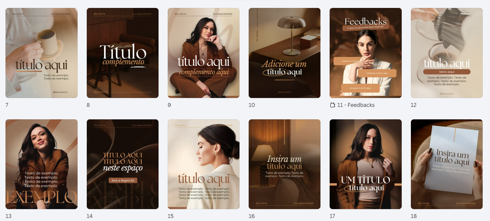 Templates premium de carrossel — paleta clara