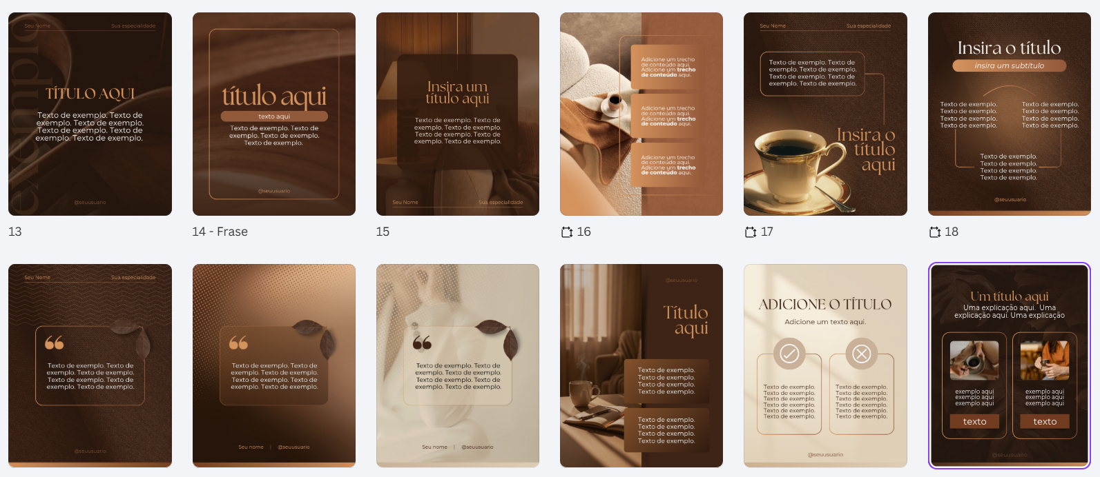 Templates premium de carrossel — variações de layout