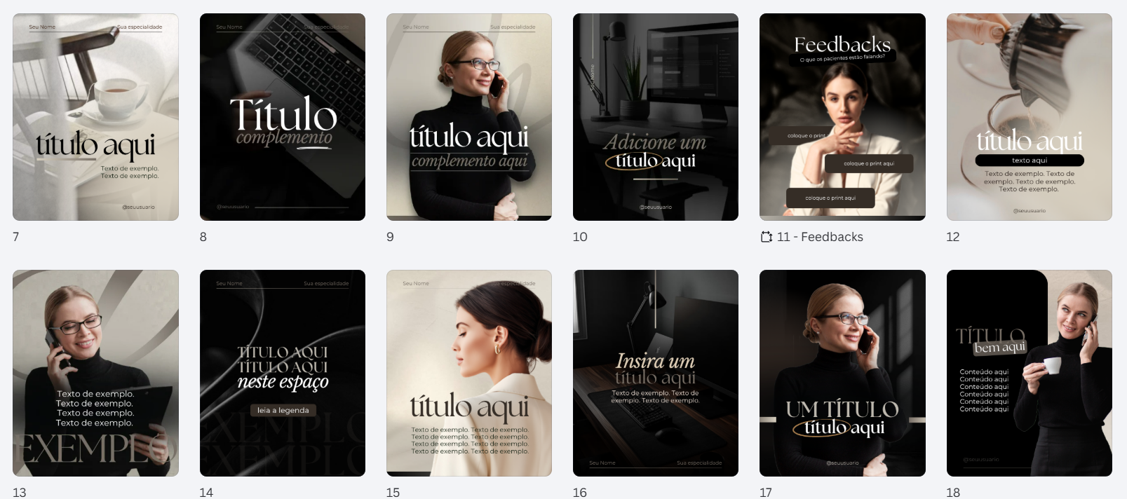 Templates premium de carrossel — paleta escura