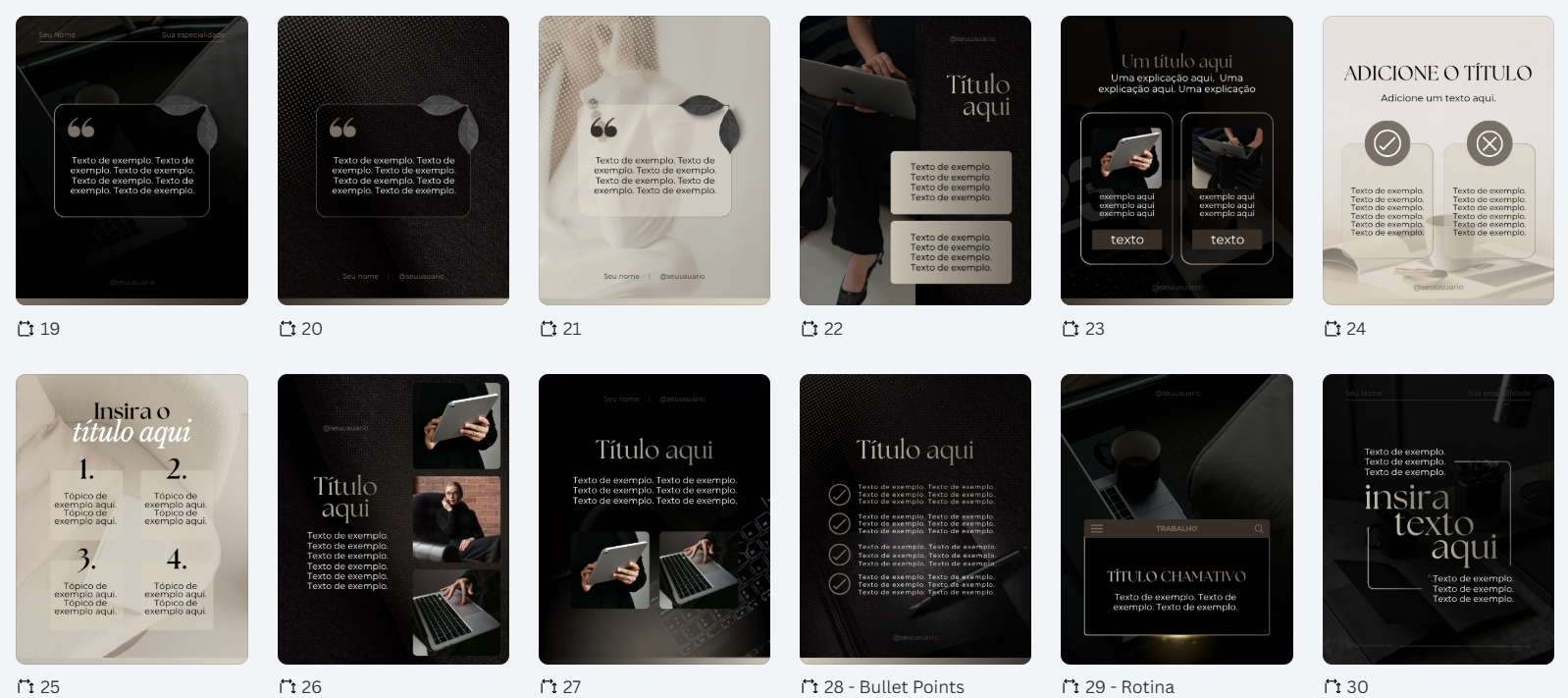 Templates premium de carrossel — blocos de conteúdo