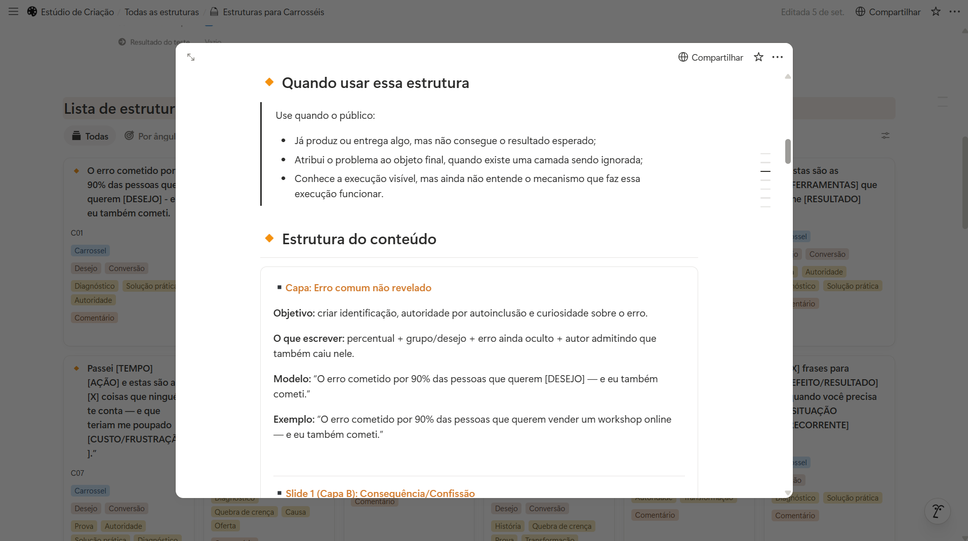Quando usar aquela estrutura e o que escrever em cada slide